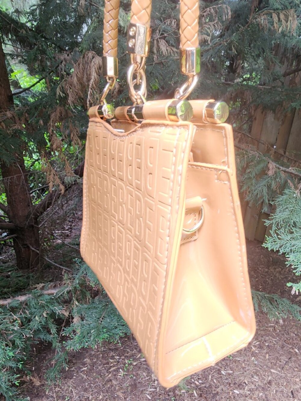 *NWOT* BEBE Women's Small Caramel Patent dual handbag & crossbody purse - Picture 5 of 16
